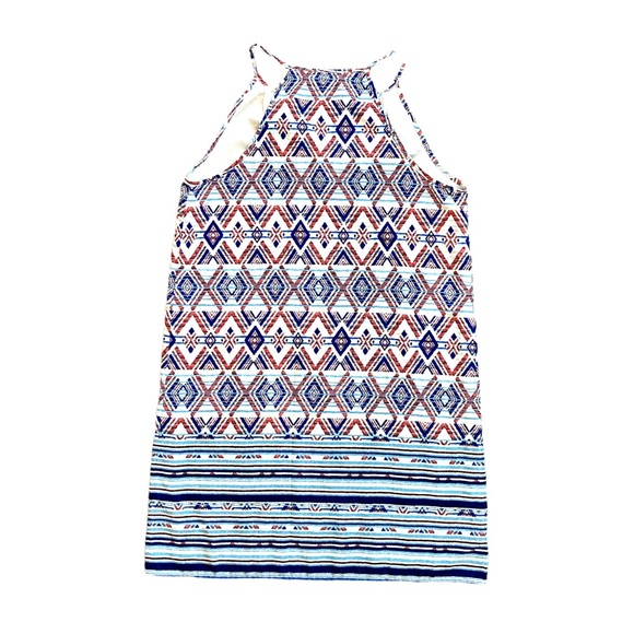 Skies Are Blue Women’s sleeveless halter geometric print shift dress, Sz L - Picture 11 of 15